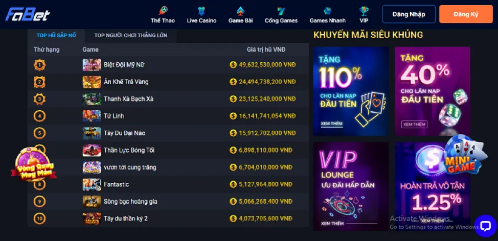 Các chương trình khuyến mãi VG99 Nổ Hũ